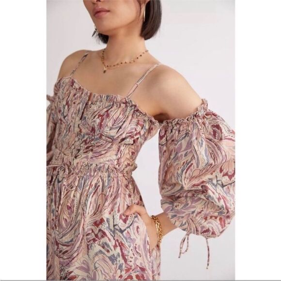 𝅺House of Harlow 1960 Teresa Purple Paisley Puff Sleeve Maxi Dress size medium - Picture 3 of 14